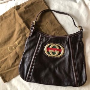 Auth GUCCI Brown Leather Shoulder Hand Bag Purse